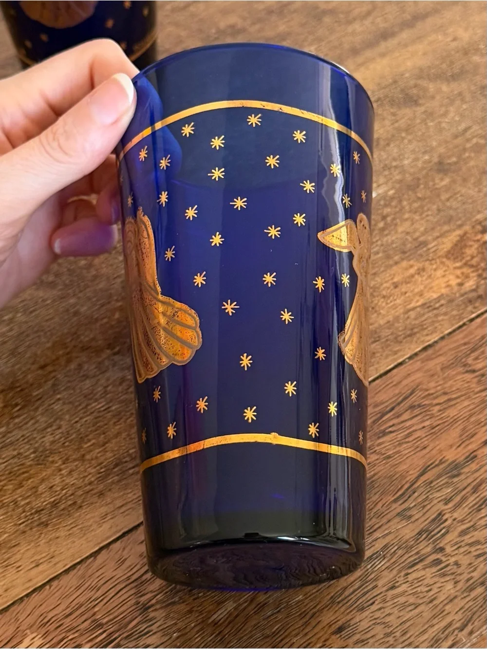 MCM Glassware: Vintage Culver Cobalt Blue and 22K Gold Angel Tumblers